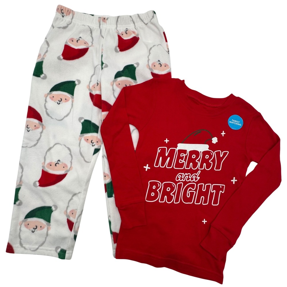 Carters Kids 2-Piece Set Santa Fleece and Cotton Pajamas 5t/5A Christmas Cozy